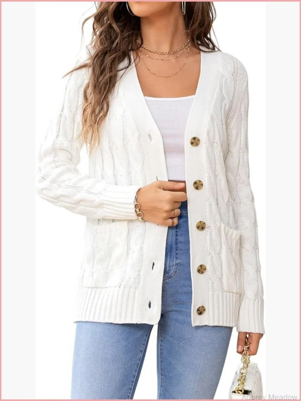 Women's Cardigan Sweater Open Front Cable Knit Button Down Casual